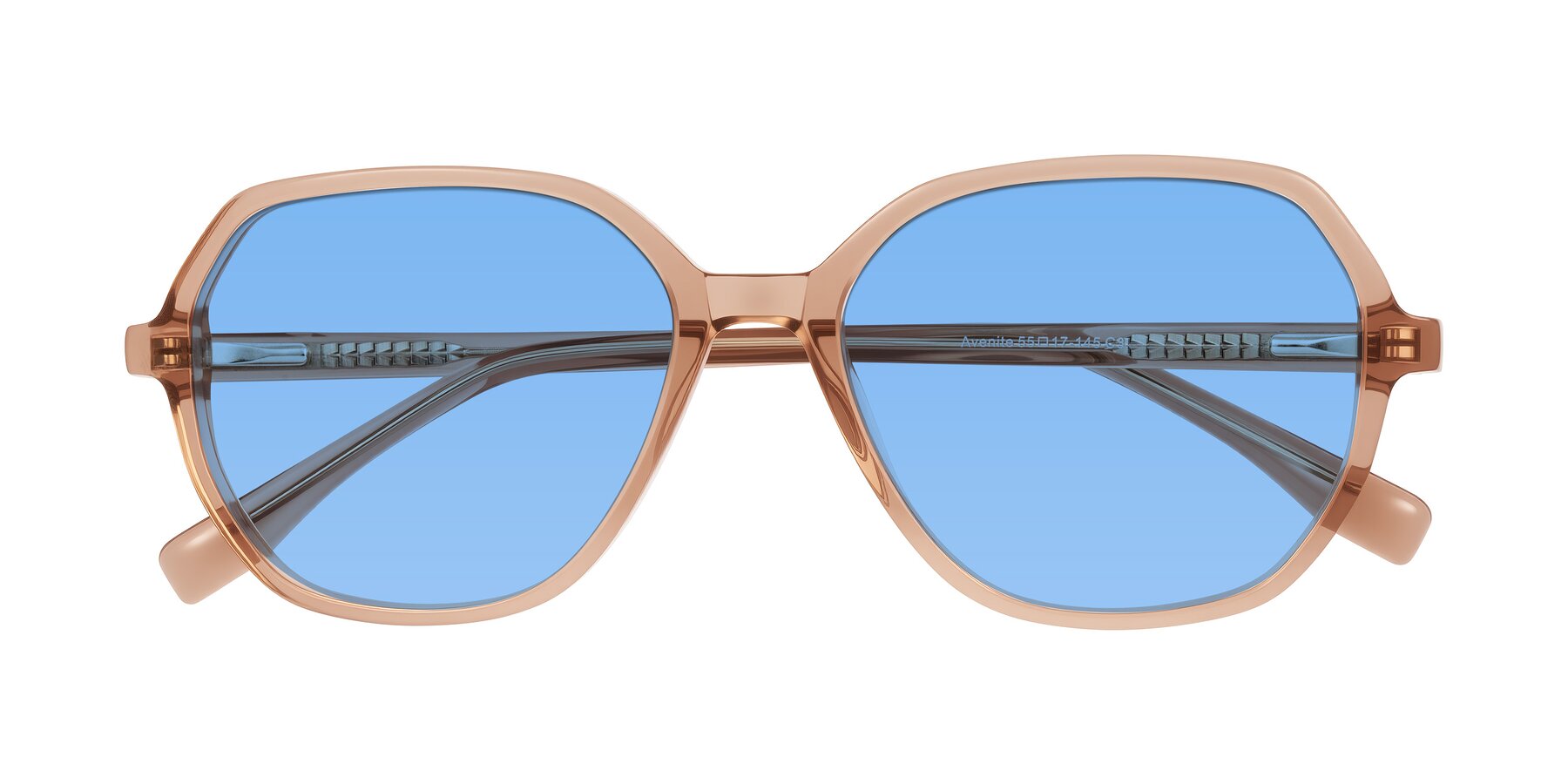 Folded Front of Avenite in Light Brown with Medium Blue Tinted Lenses