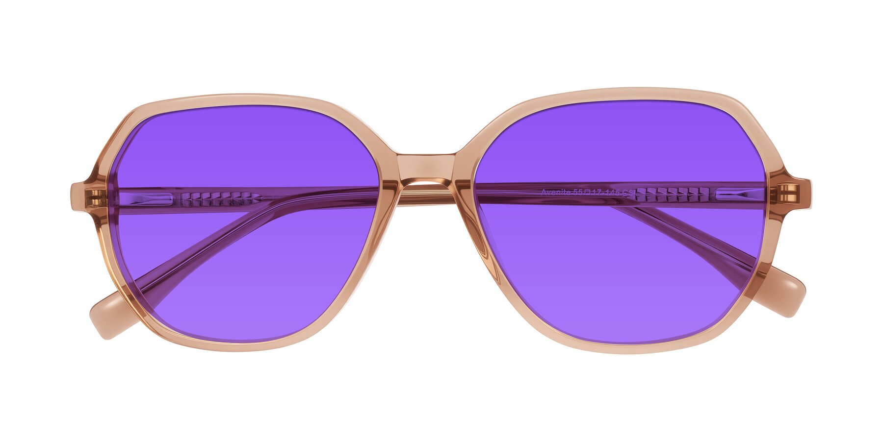 Folded Front of Avenite in Light Brown with Purple Tinted Lenses
