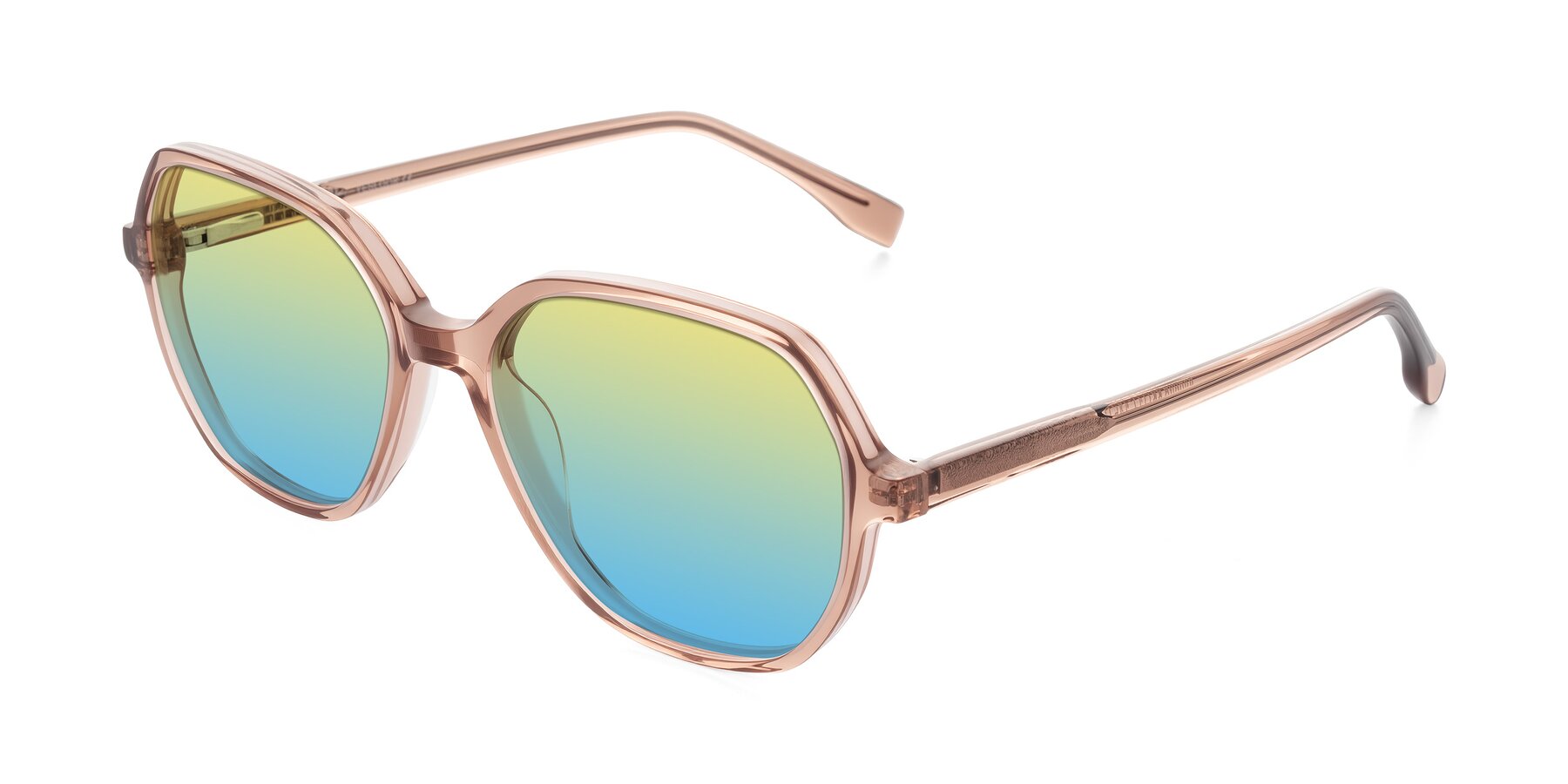 Angle of Avenite in Light Brown with Yellow / Blue Gradient Lenses