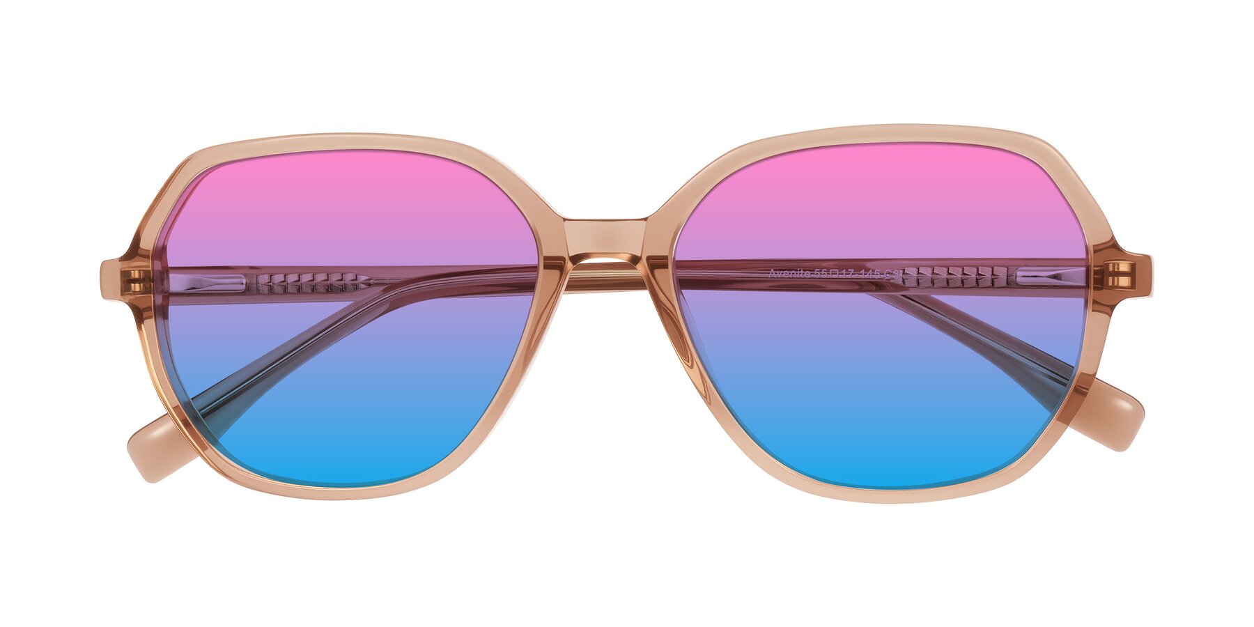 Folded Front of Avenite in Light Brown with Pink / Blue Gradient Lenses