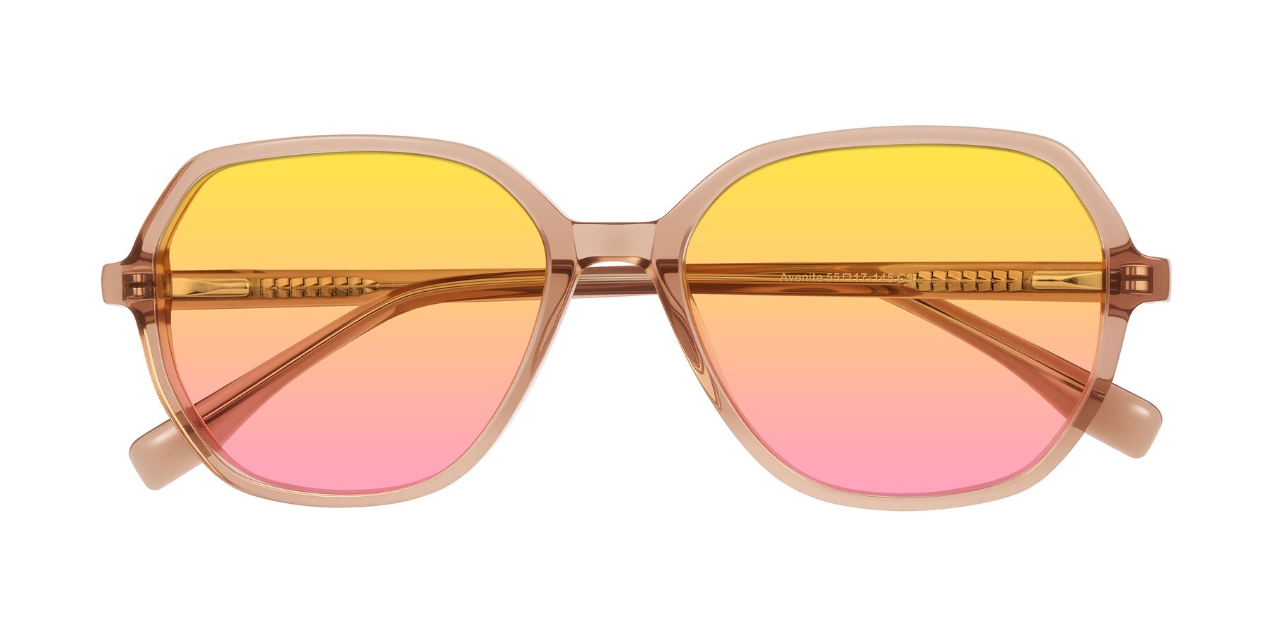 Folded Front of Avenite in Light Brown with Yellow / Pink Gradient Lenses