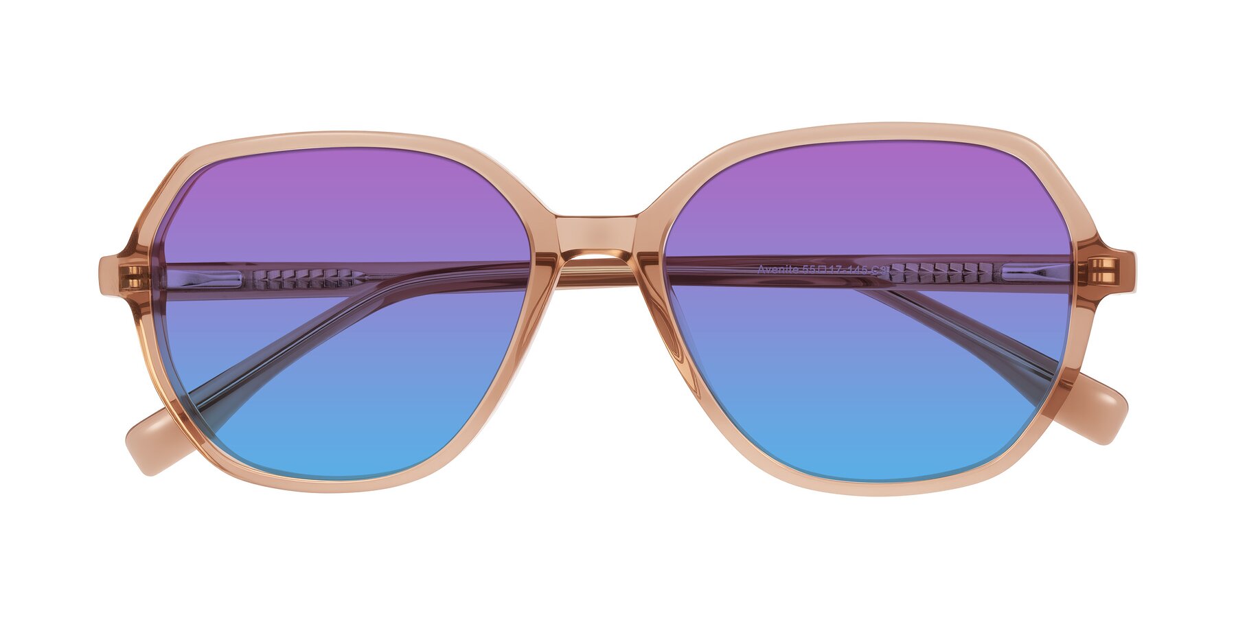 Folded Front of Avenite in Light Brown with Purple / Blue Gradient Lenses
