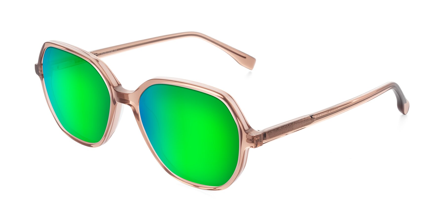 Angle of Avenite in Light Brown with Green Mirrored Lenses