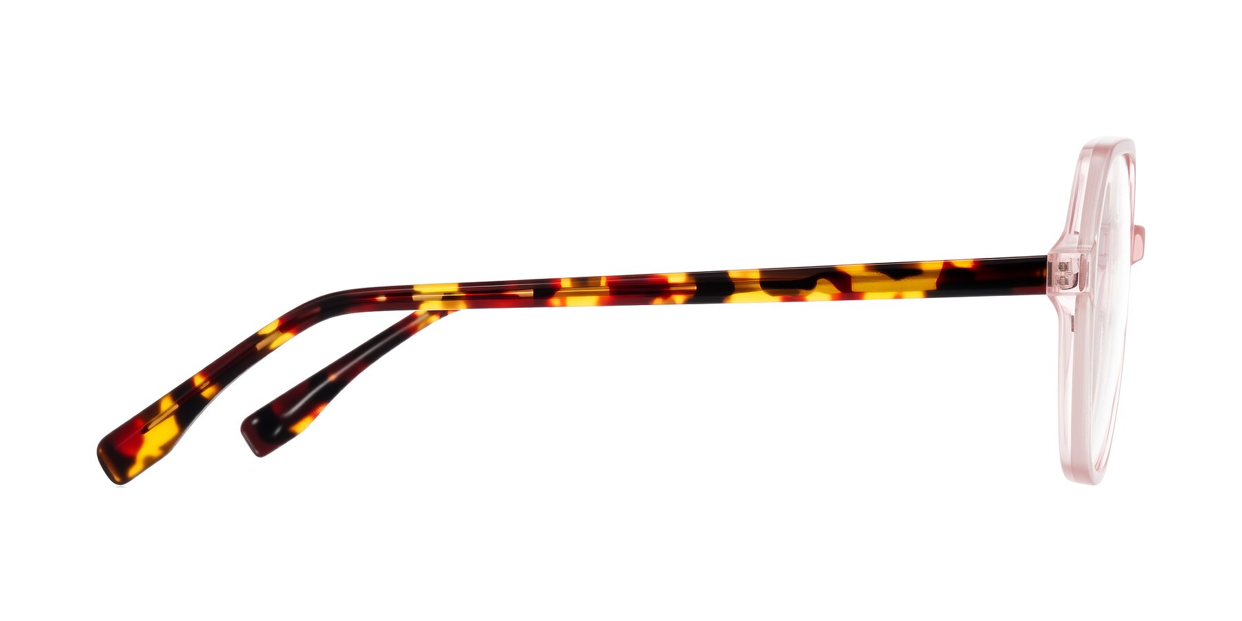 Side of Avenite in Pink/Tortoise with Clear Eyeglass Lenses