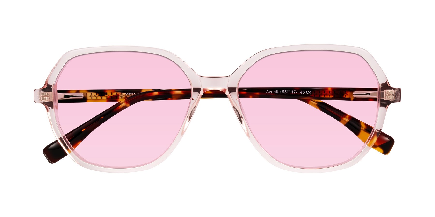 Folded Front of Avenite in Pink/Tortoise with Light Pink Tinted Lenses