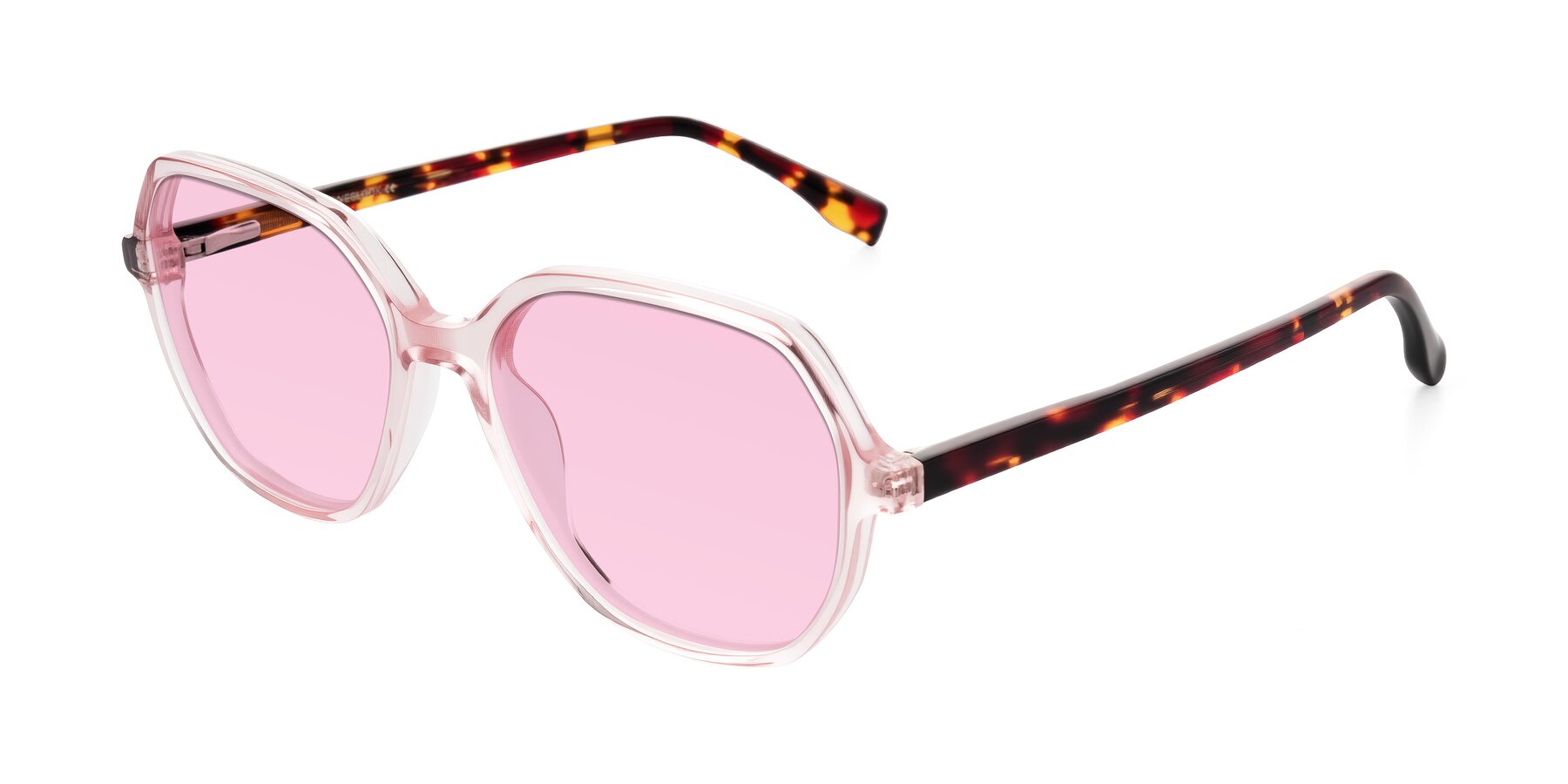 Angle of Avenite in Pink/Tortoise with Light Pink Tinted Lenses