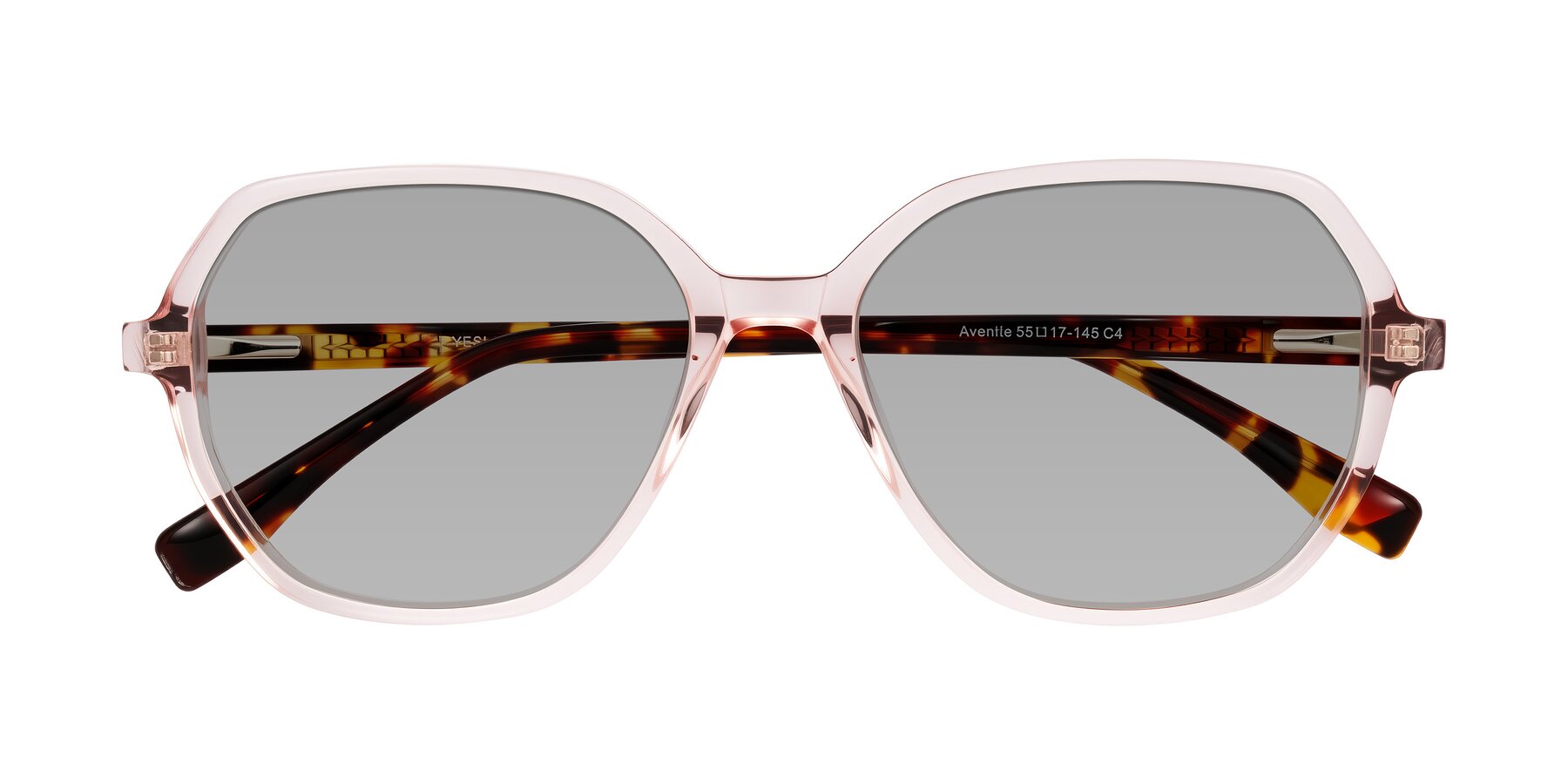Folded Front of Avenite in Pink/Tortoise with Light Gray Tinted Lenses