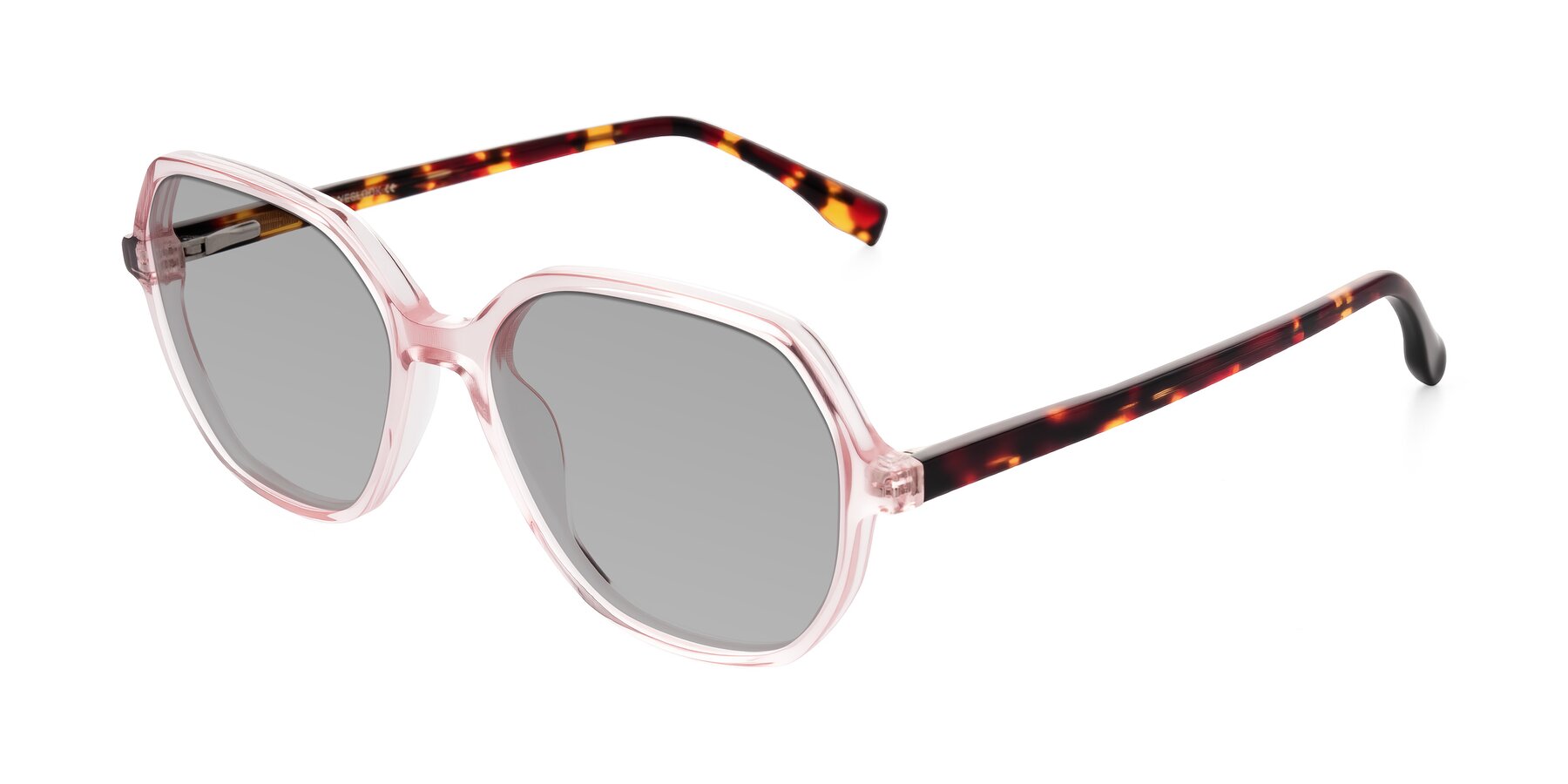 Angle of Avenite in Pink/Tortoise with Light Gray Tinted Lenses