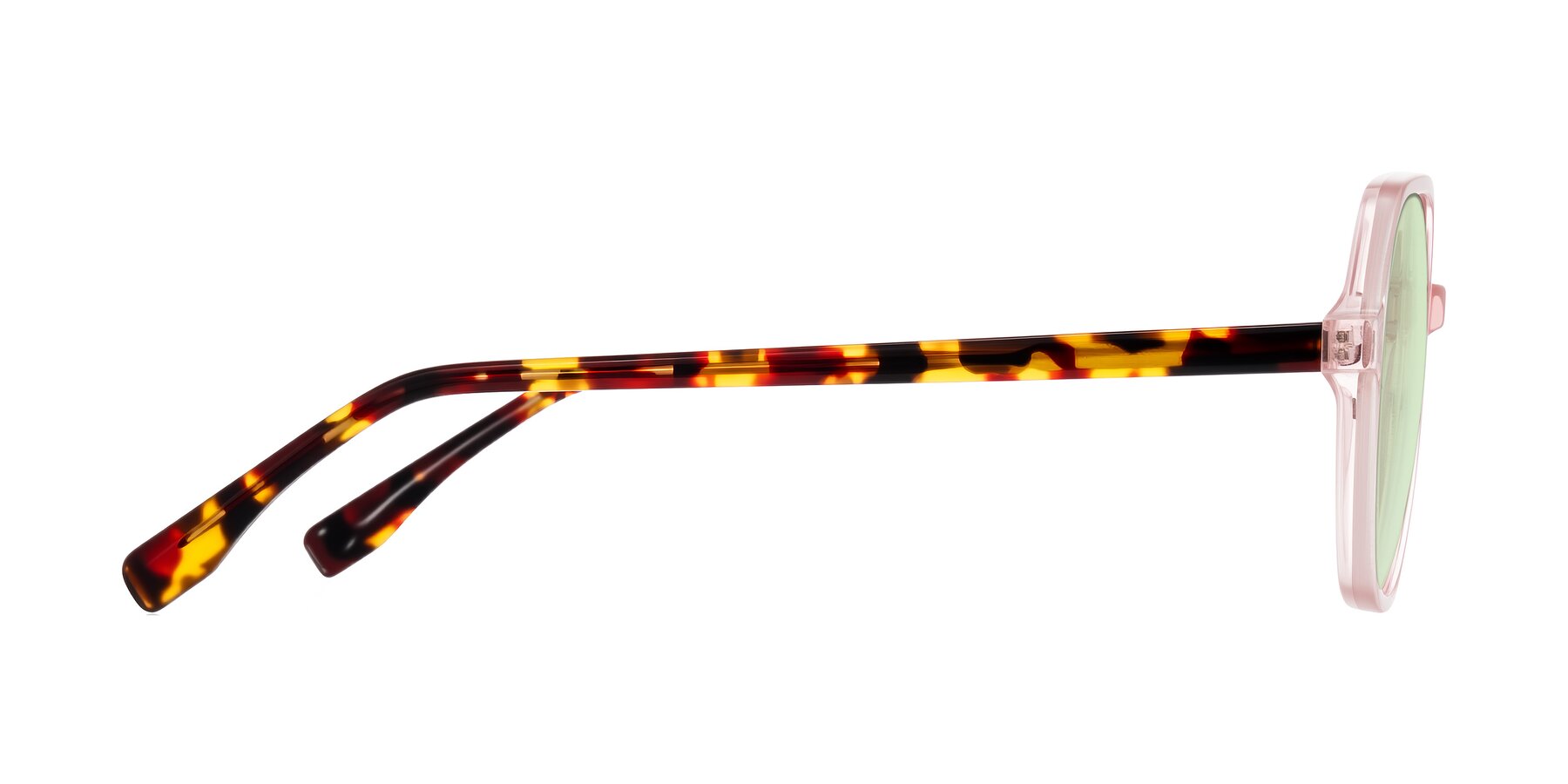 Side of Avenite in Pink/Tortoise with Light Green Tinted Lenses