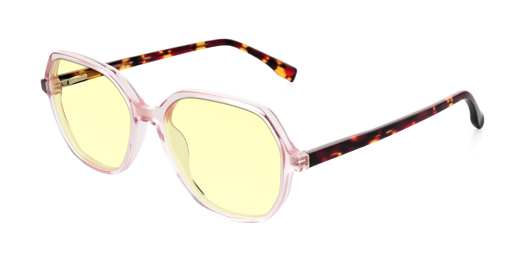 Angle of Avenite in Pink/Tortoise with Light Yellow Tinted Lenses