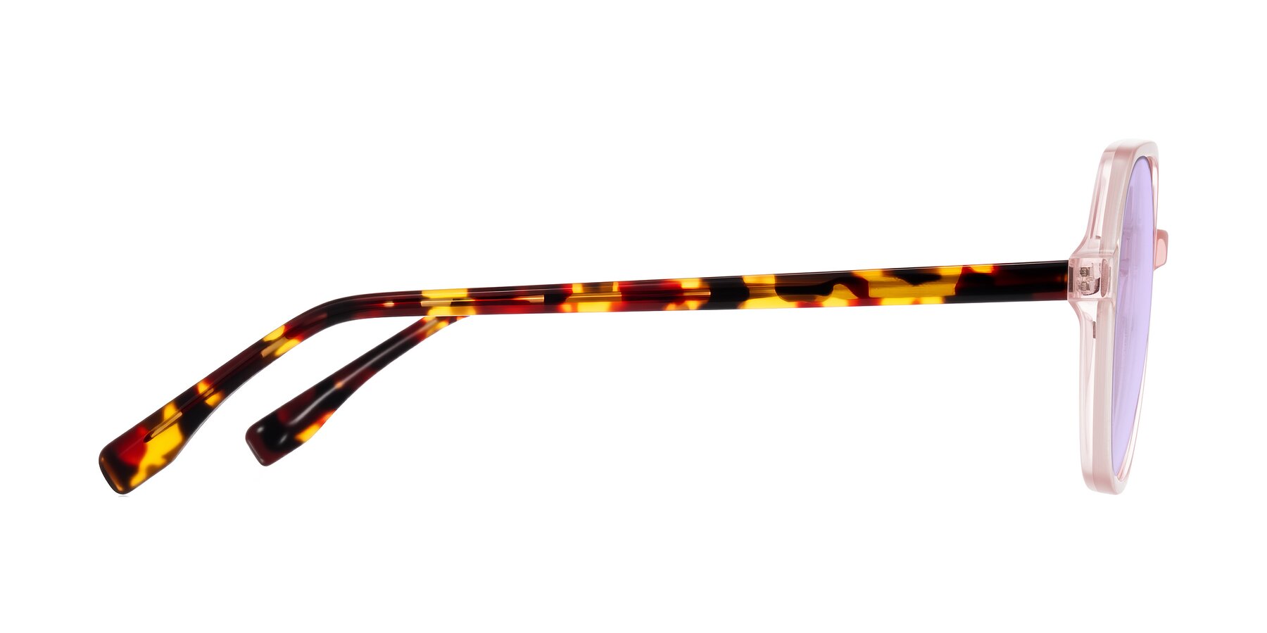 Side of Avenite in Pink/Tortoise with Light Purple Tinted Lenses