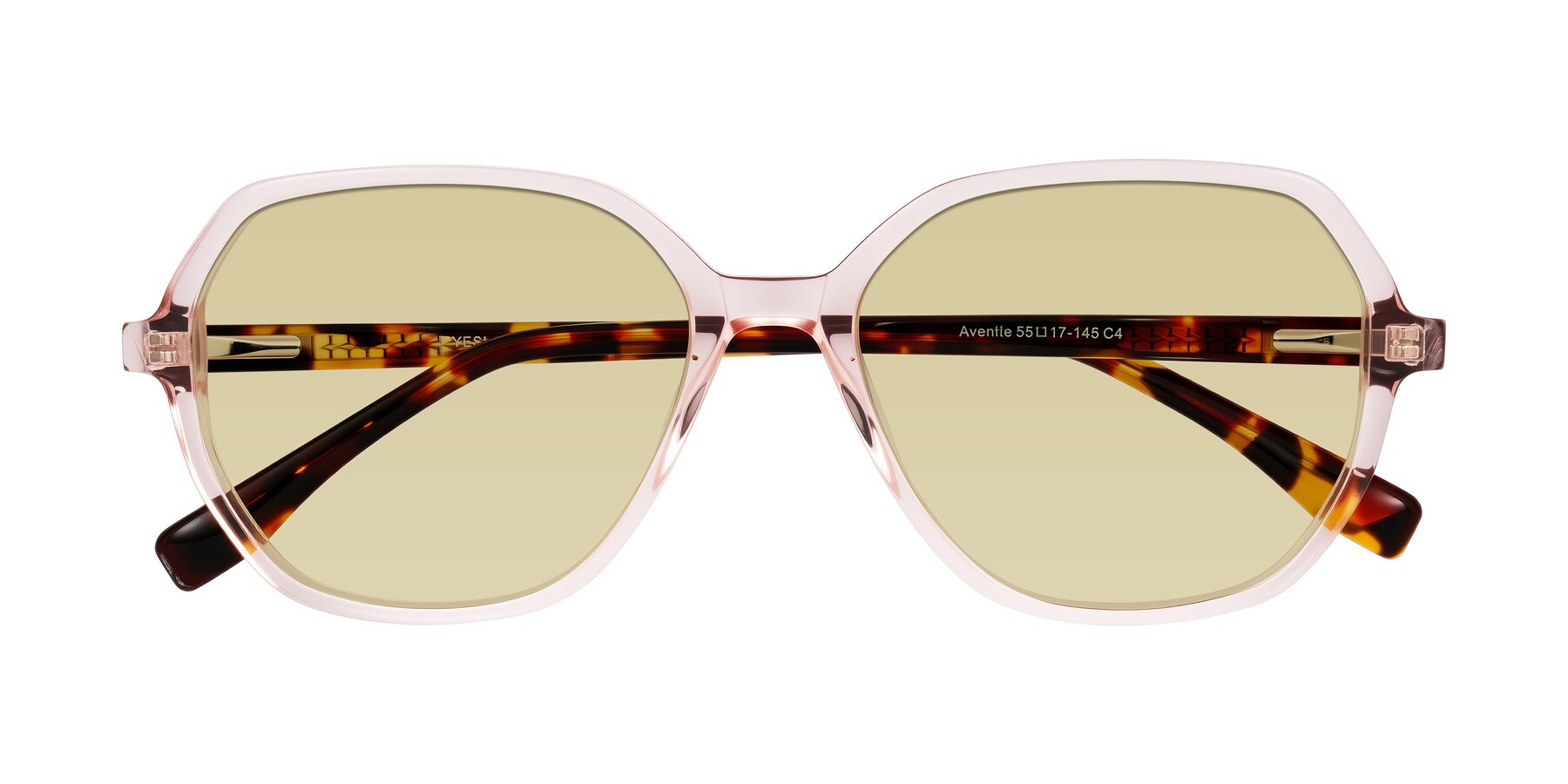 Folded Front of Avenite in Pink/Tortoise with Light Champagne Tinted Lenses