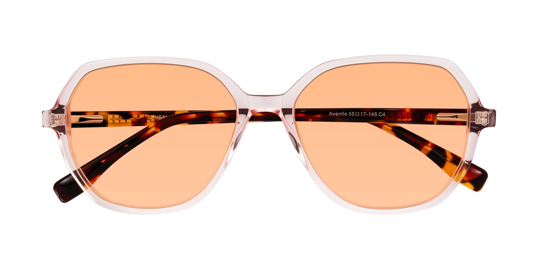 Folded Front of Avenite in Pink/Tortoise with Light Orange Tinted Lenses