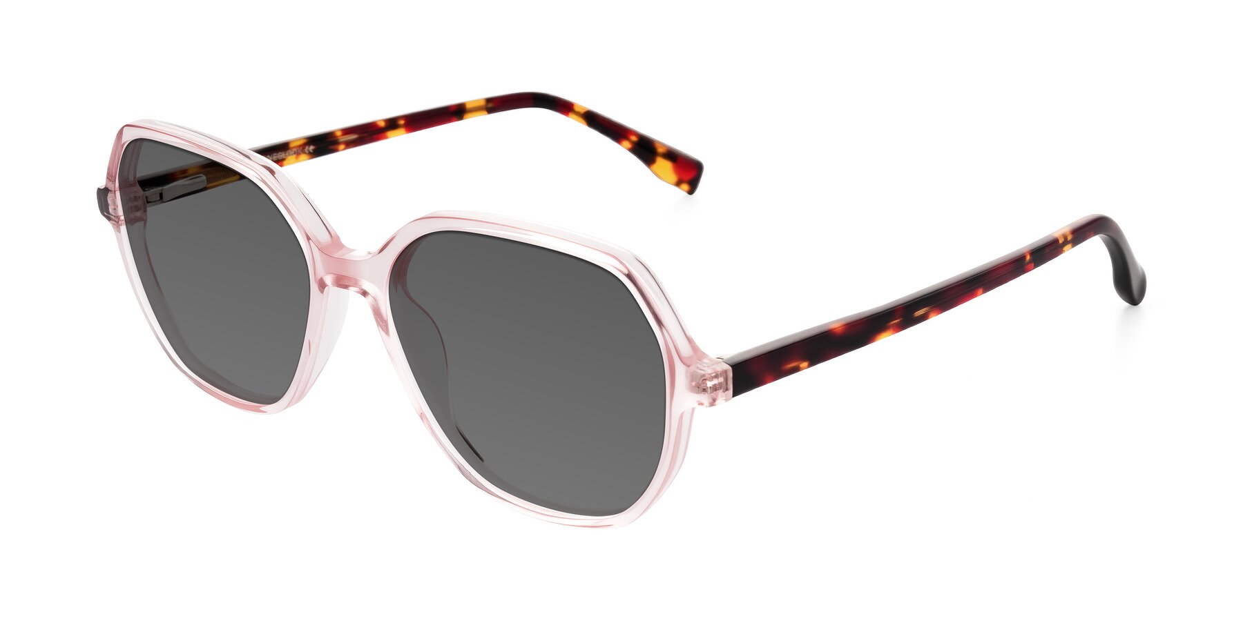Angle of Avenite in Pink/Tortoise with Medium Gray Tinted Lenses