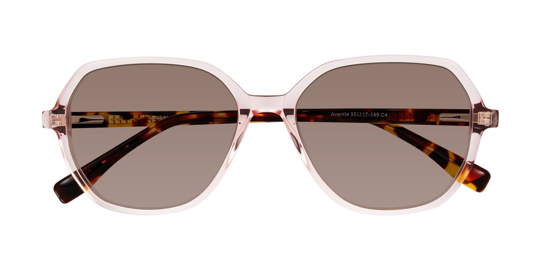 Folded Front of Avenite in Pink/Tortoise with Medium Brown Tinted Lenses