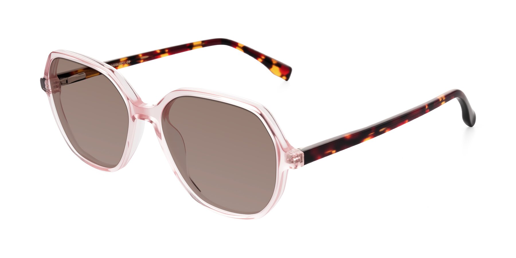Angle of Avenite in Pink/Tortoise with Medium Brown Tinted Lenses