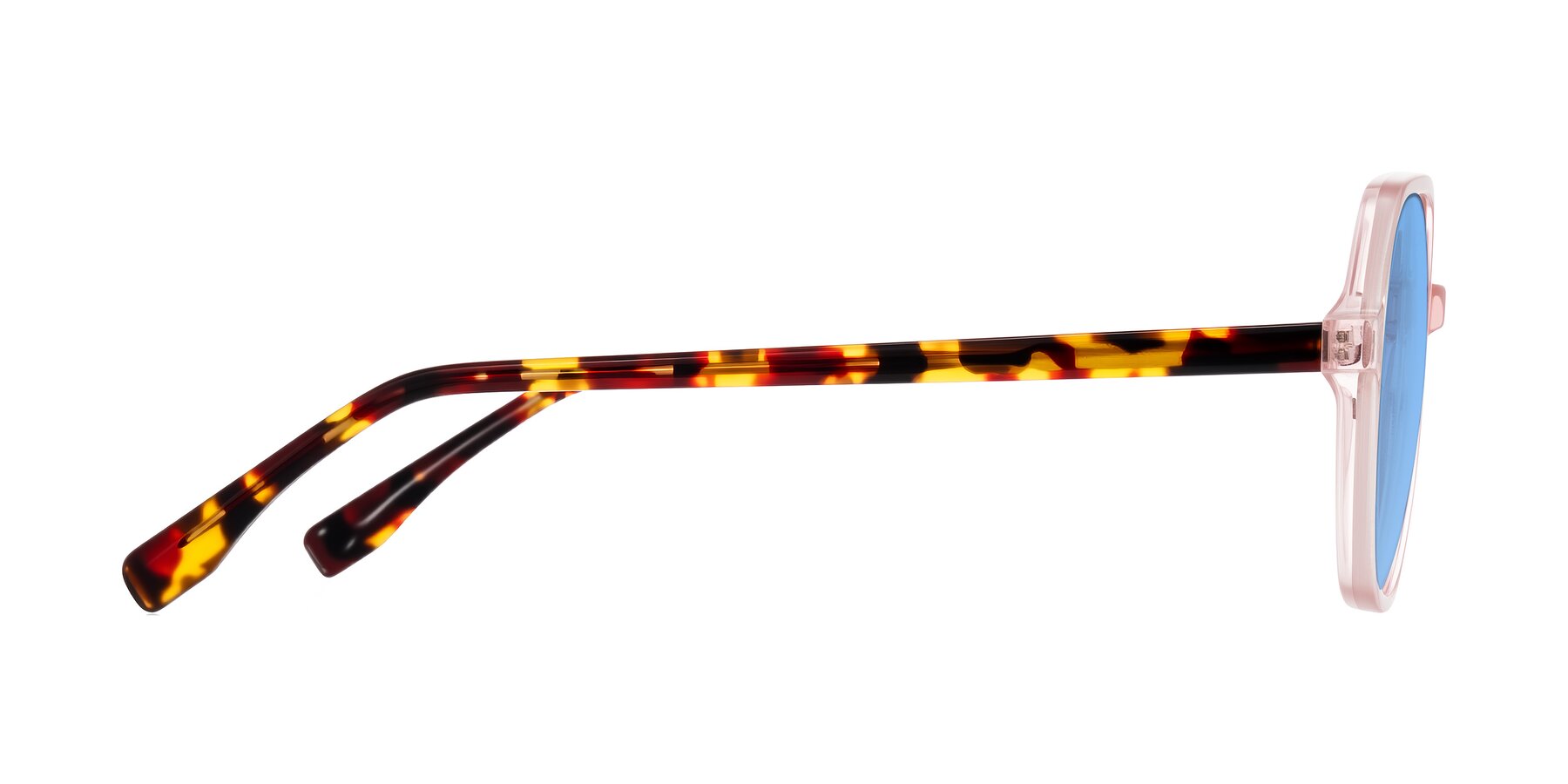 Side of Avenite in Pink/Tortoise with Medium Blue Tinted Lenses