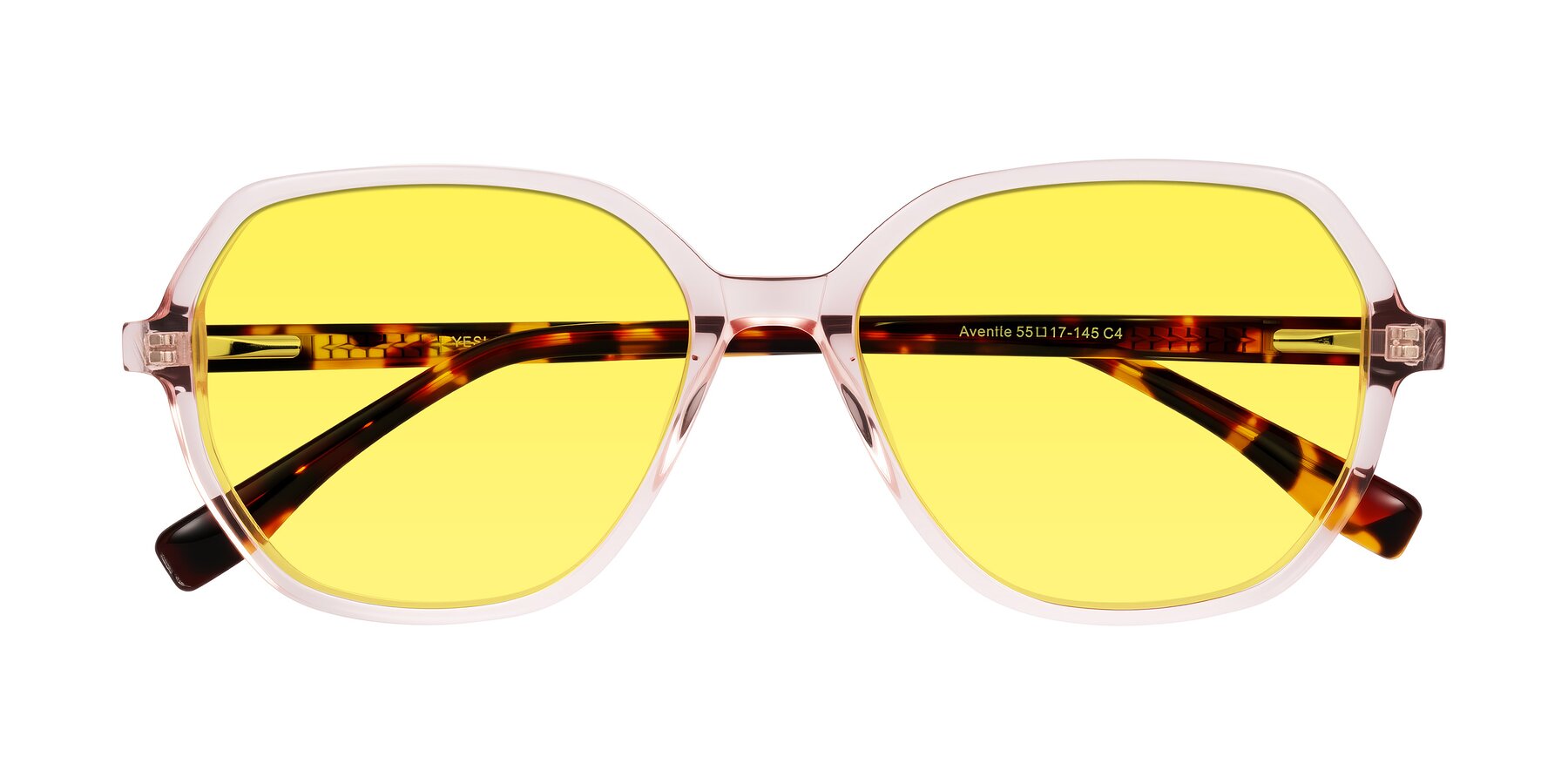 Folded Front of Avenite in Pink/Tortoise with Medium Yellow Tinted Lenses