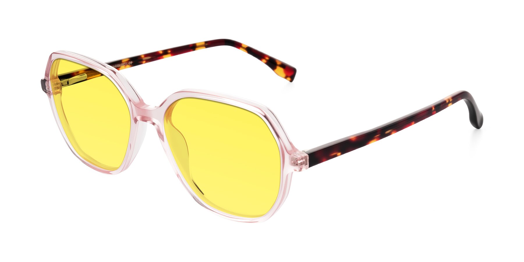 Angle of Avenite in Pink/Tortoise with Medium Yellow Tinted Lenses