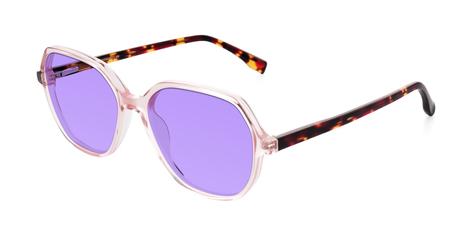 Angle of Avenite in Pink/Tortoise with Medium Purple Tinted Lenses
