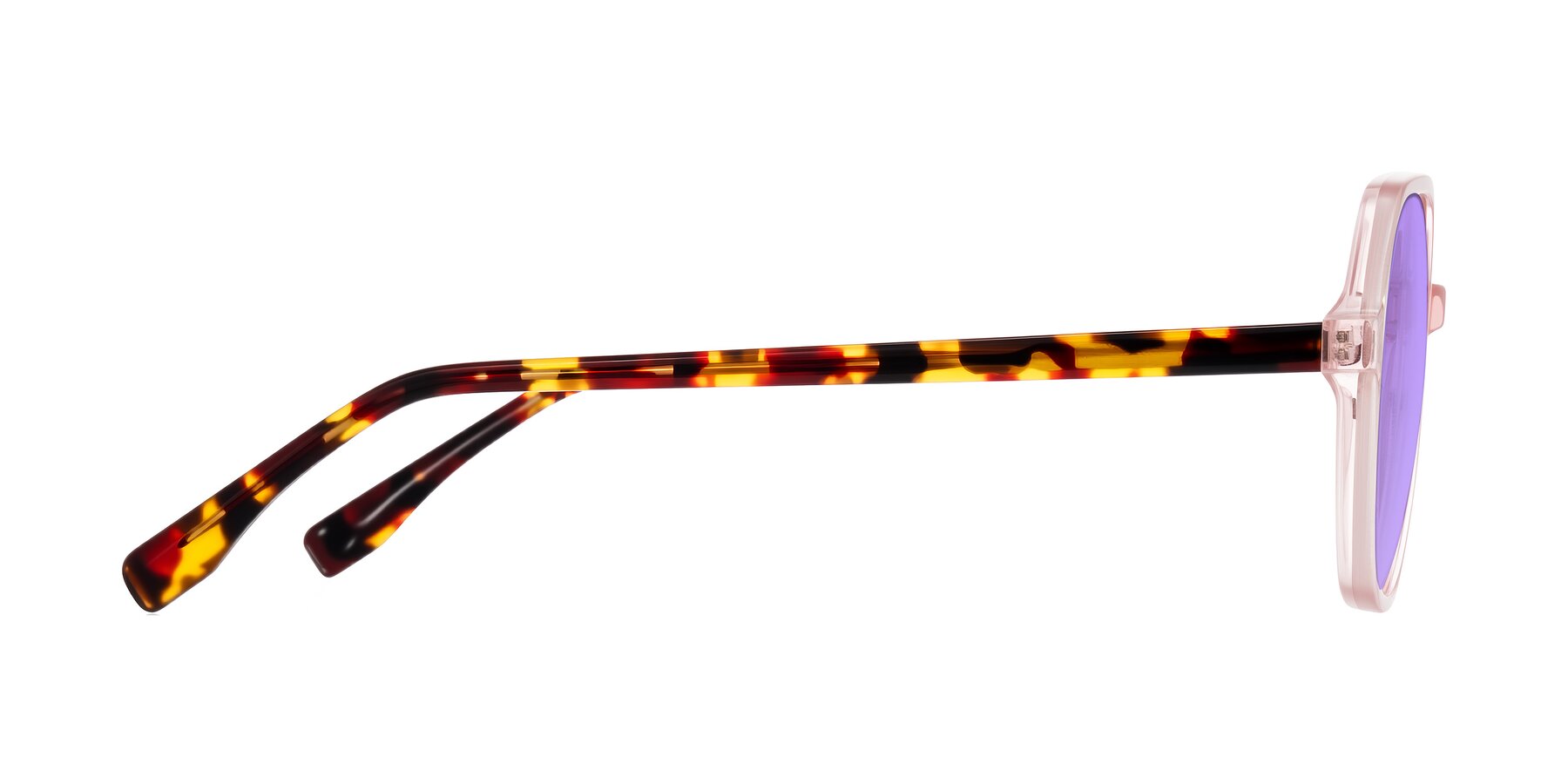 Side of Avenite in Pink/Tortoise with Medium Purple Tinted Lenses