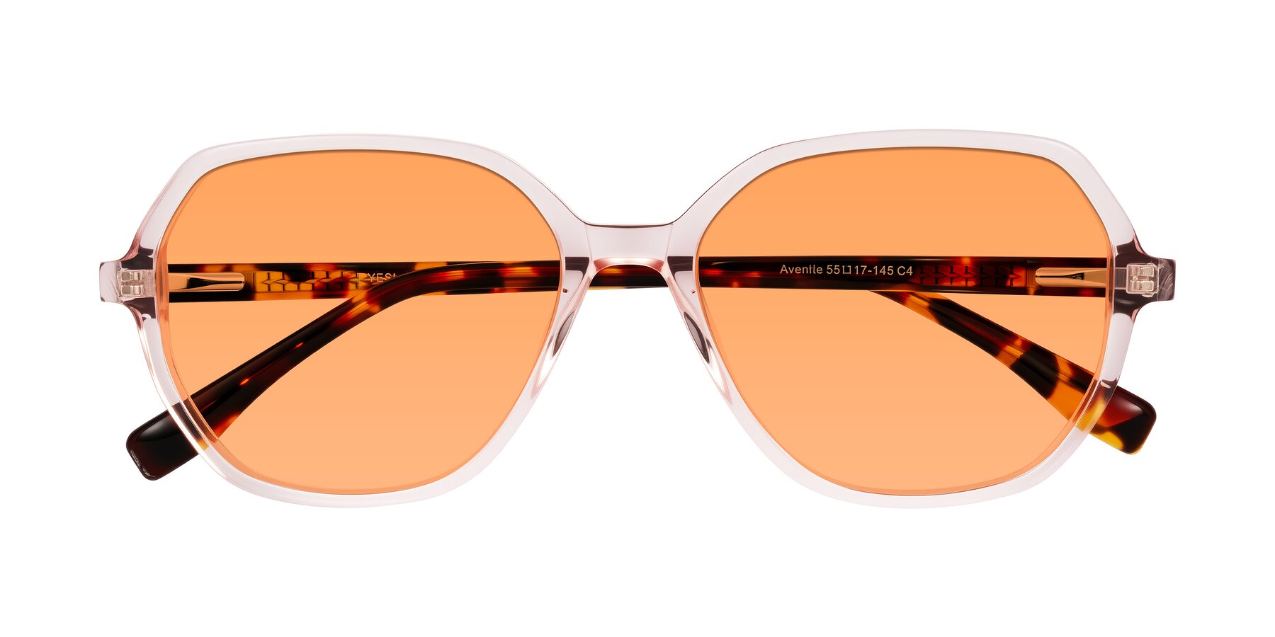 Folded Front of Avenite in Pink/Tortoise with Medium Orange Tinted Lenses
