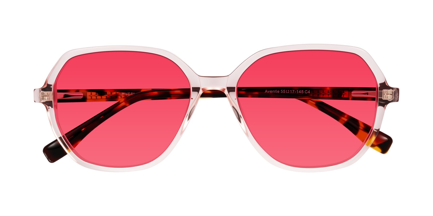 Folded Front of Avenite in Pink/Tortoise with Red Tinted Lenses