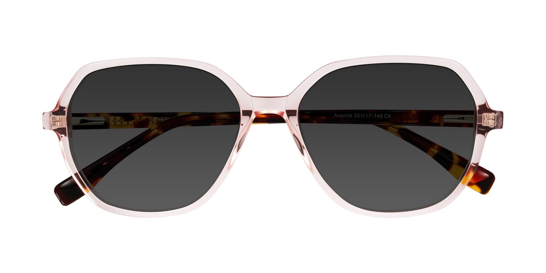 Folded Front of Avenite in Pink/Tortoise with Gray Tinted Lenses