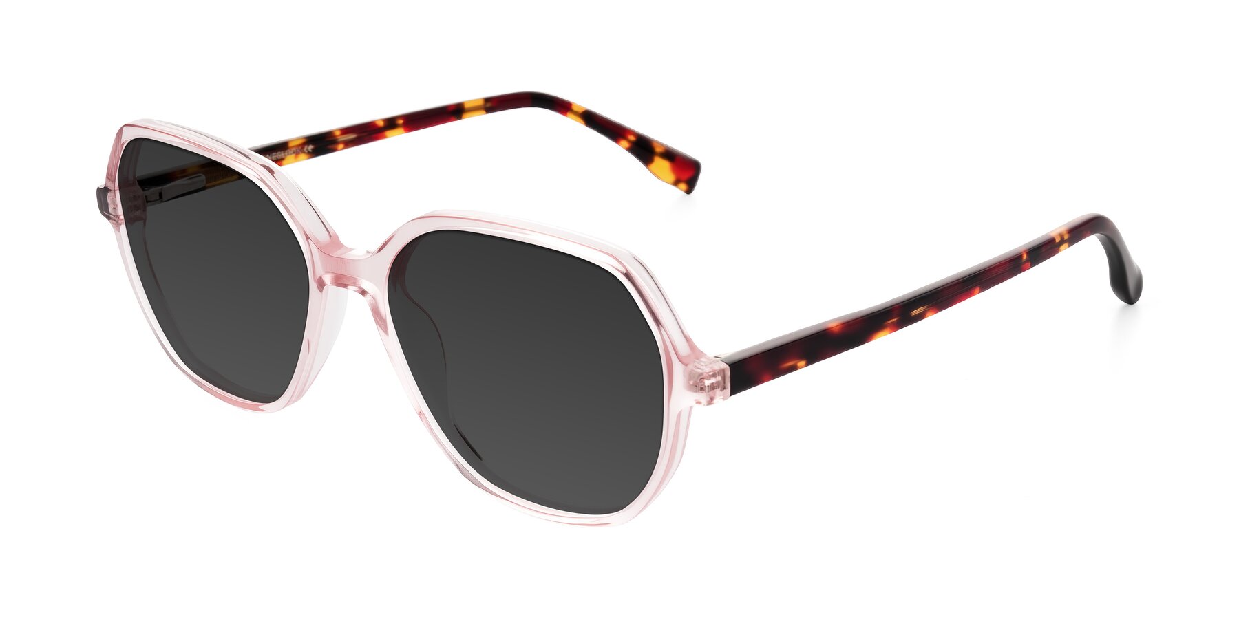 Angle of Avenite in Pink/Tortoise with Gray Tinted Lenses