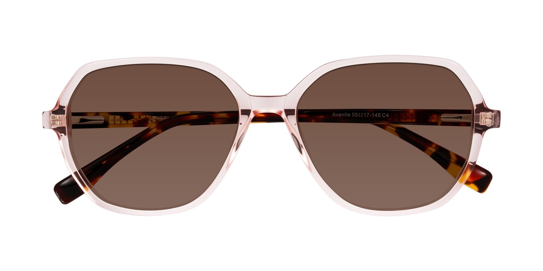 Folded Front of Avenite in Pink/Tortoise with Brown Tinted Lenses