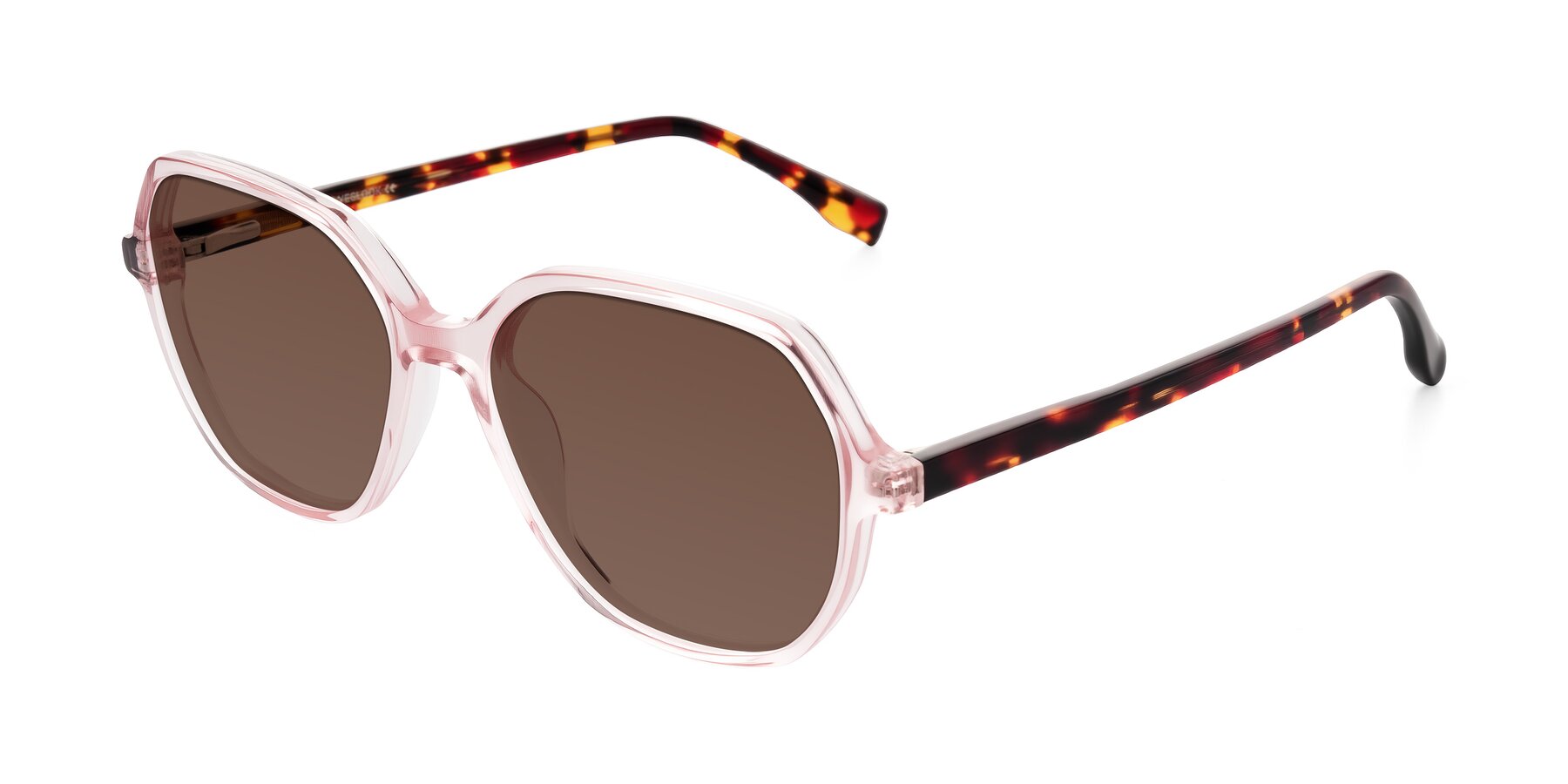 Angle of Avenite in Pink/Tortoise with Brown Tinted Lenses