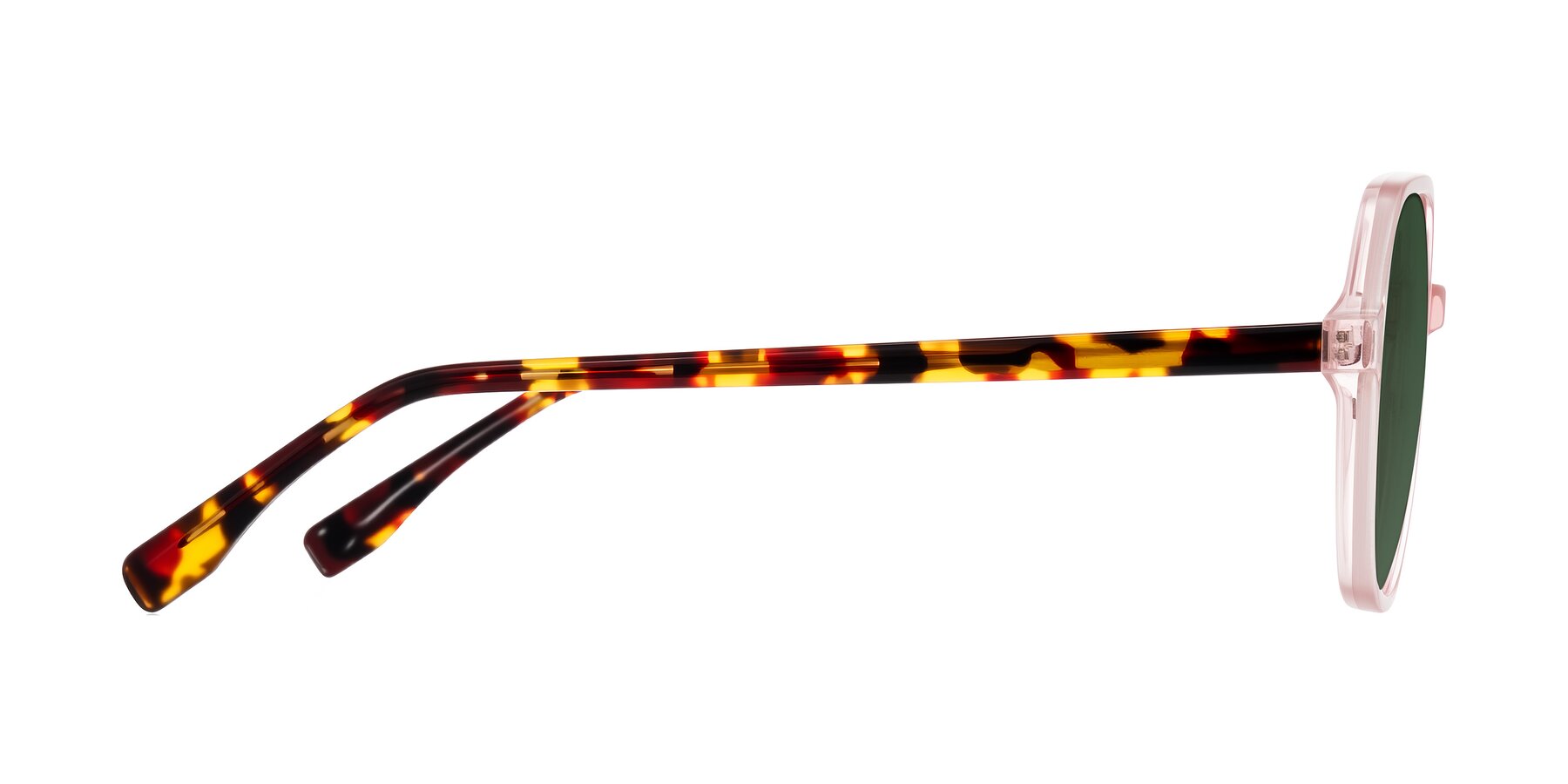 Side of Avenite in Pink/Tortoise with Green Tinted Lenses