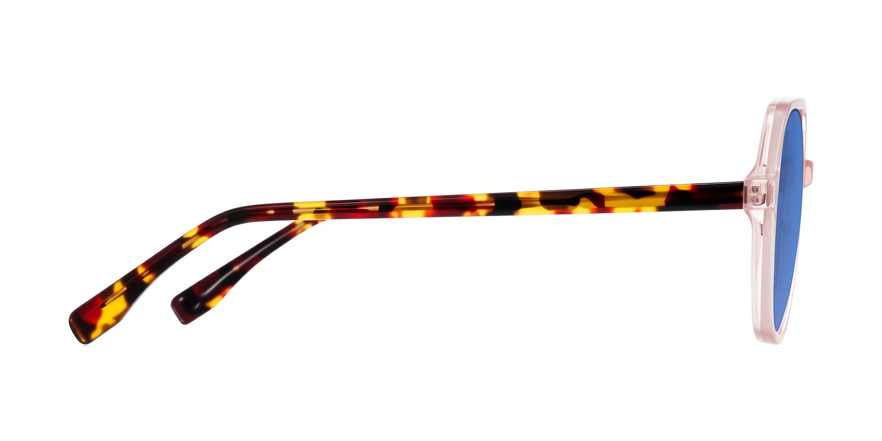 Side of Avenite in Pink/Tortoise with Blue Tinted Lenses