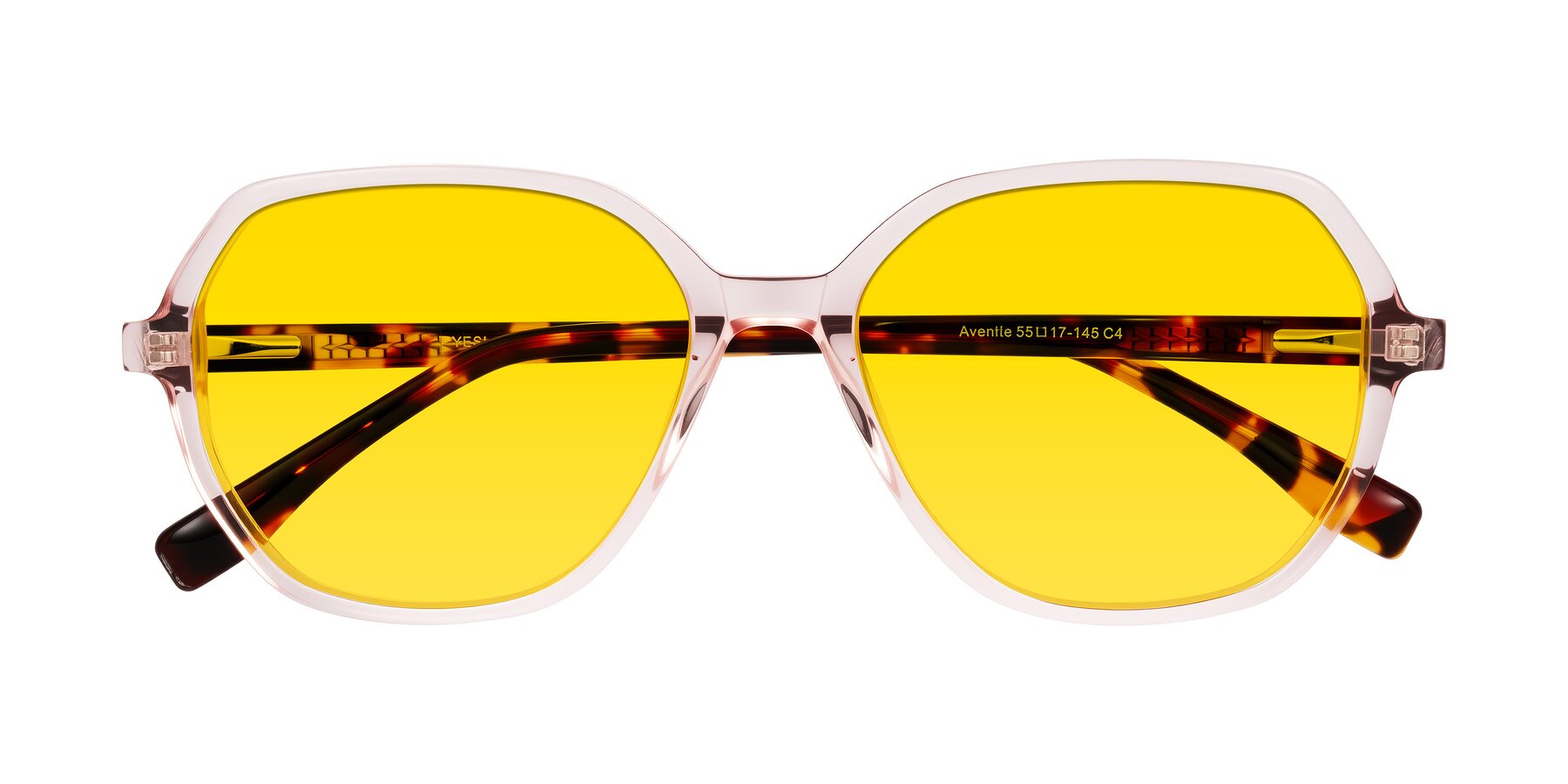 Folded Front of Avenite in Pink/Tortoise with Yellow Tinted Lenses