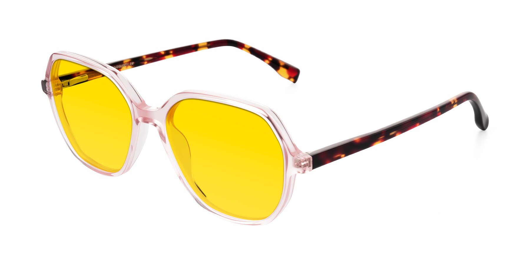 Angle of Avenite in Pink/Tortoise with Yellow Tinted Lenses