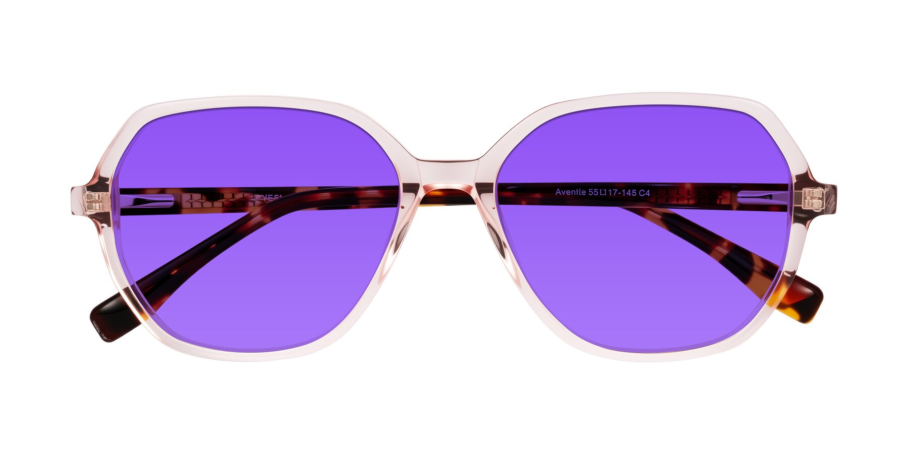 Folded Front of Avenite in Pink/Tortoise with Purple Tinted Lenses