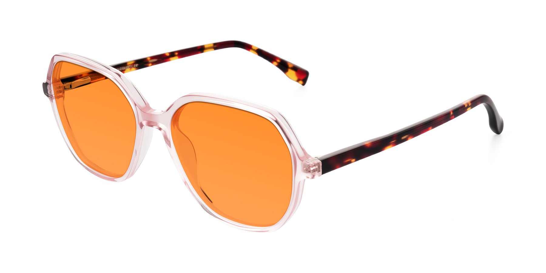 Angle of Avenite in Pink/Tortoise with Orange Tinted Lenses