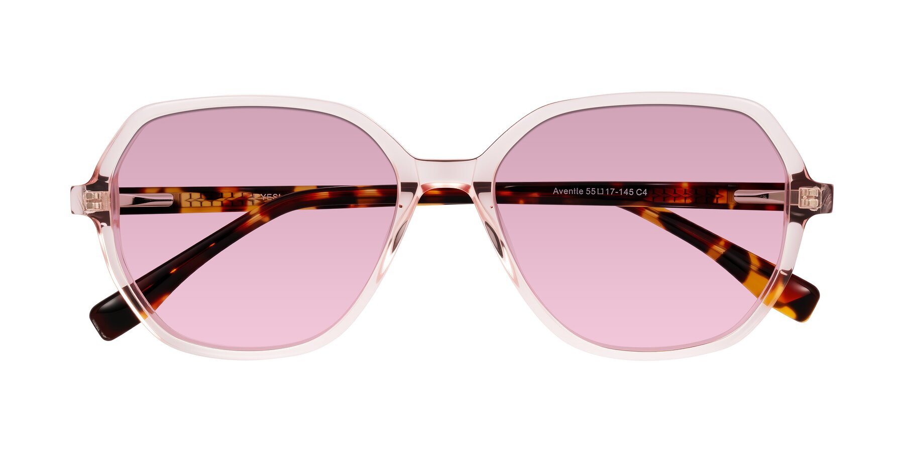 Folded Front of Avenite in Pink/Tortoise with Light Wine Tinted Lenses