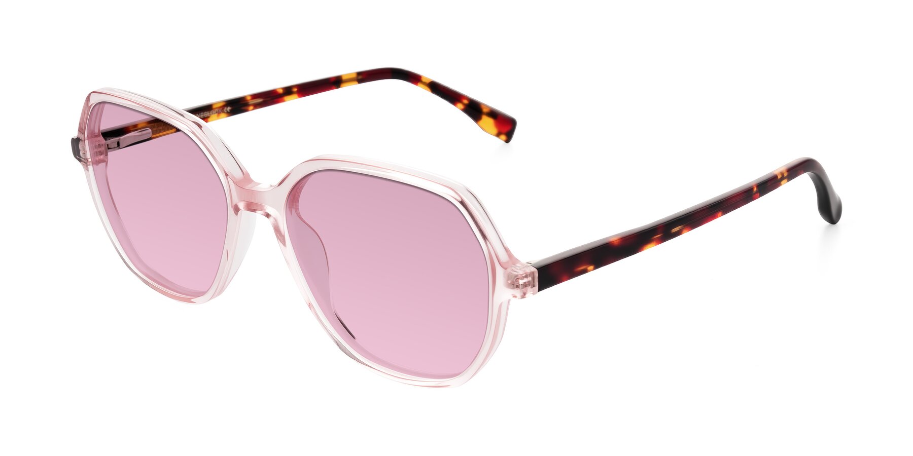 Angle of Avenite in Pink/Tortoise with Light Wine Tinted Lenses
