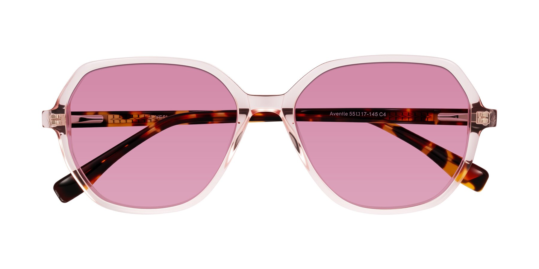 Folded Front of Avenite in Pink/Tortoise with Medium Wine Tinted Lenses