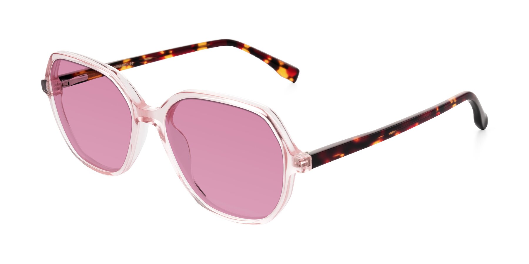 Angle of Avenite in Pink/Tortoise with Medium Wine Tinted Lenses