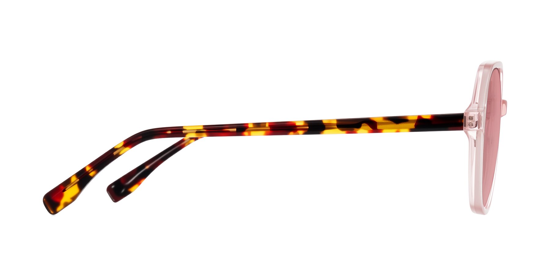 Side of Avenite in Pink/Tortoise with Medium Garnet Tinted Lenses