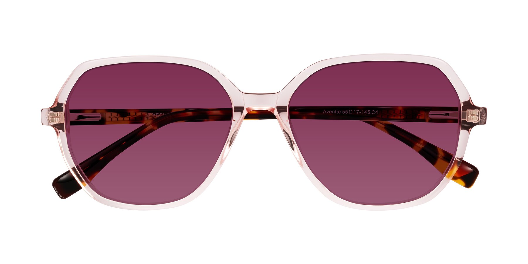 Folded Front of Avenite in Pink/Tortoise with Wine Tinted Lenses