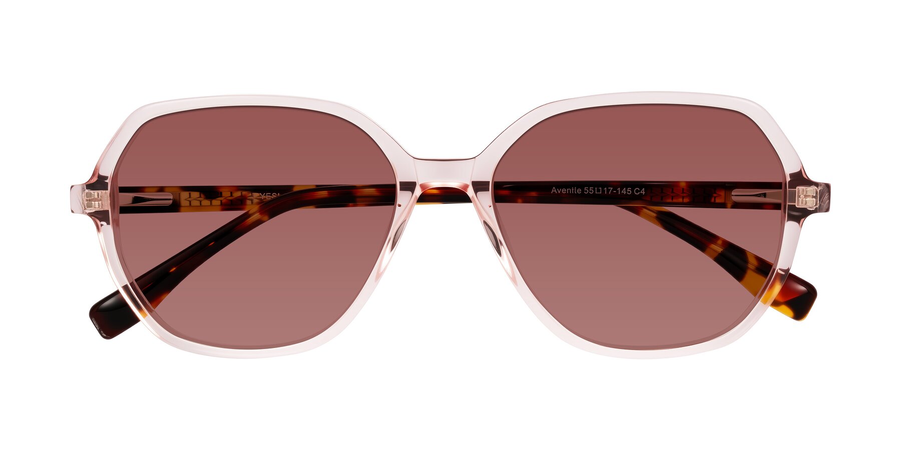 Folded Front of Avenite in Pink/Tortoise with Garnet Tinted Lenses