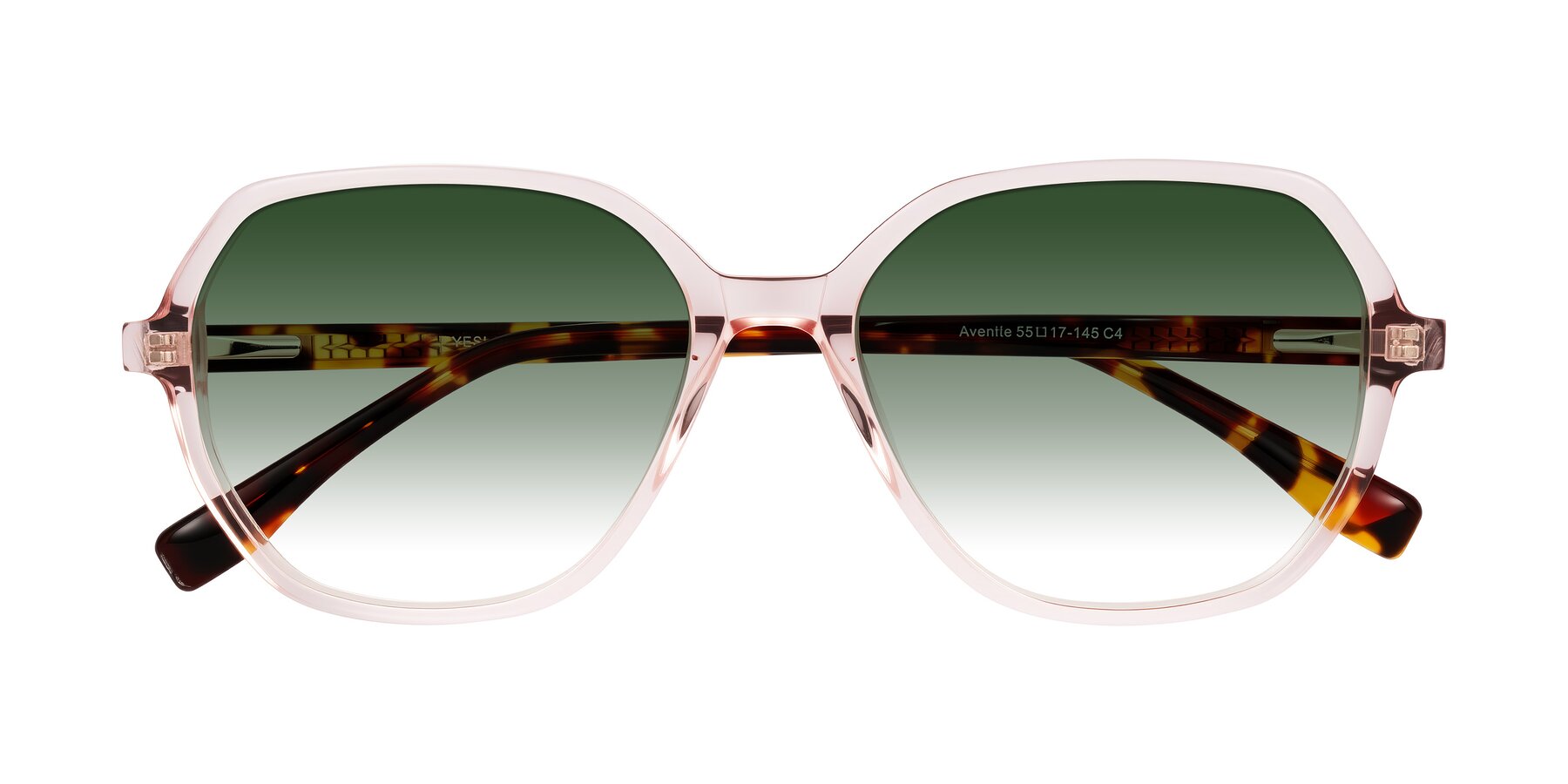 Folded Front of Avenite in Pink/Tortoise with Green Gradient Lenses