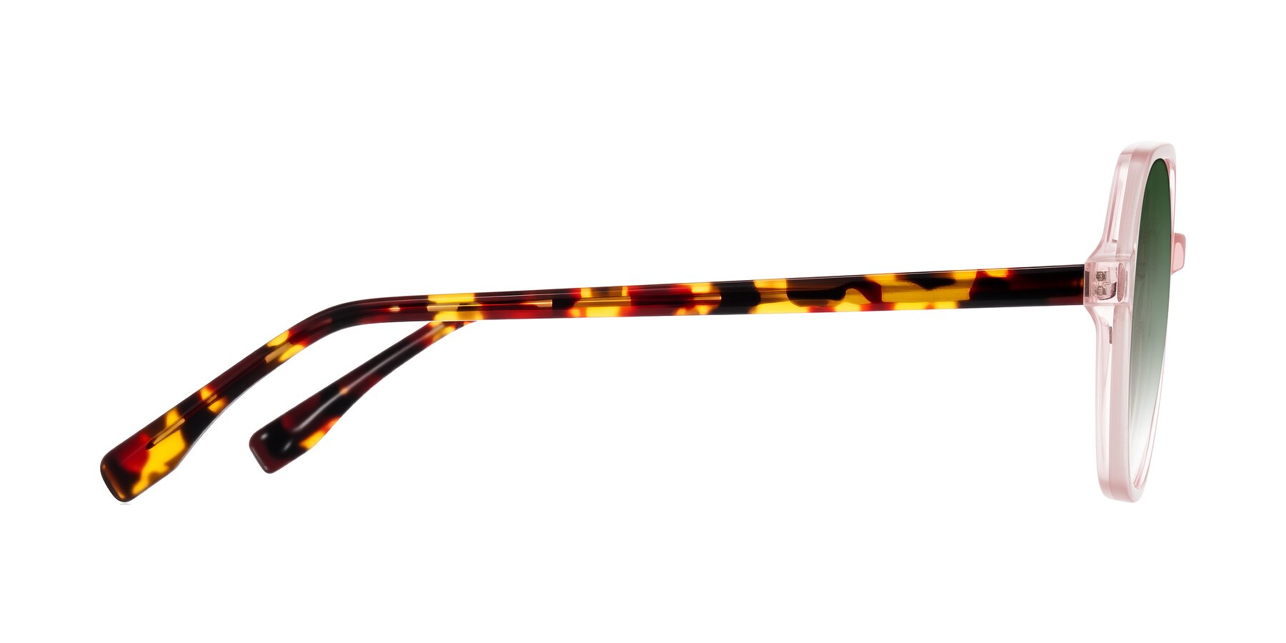 Side of Avenite in Pink/Tortoise with Green Gradient Lenses
