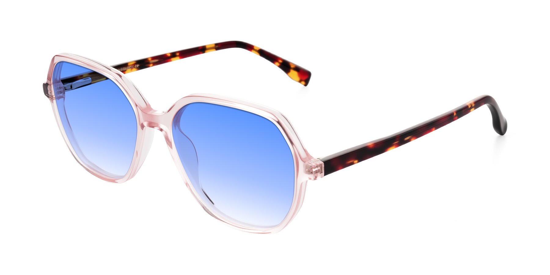 Angle of Avenite in Pink/Tortoise with Blue Gradient Lenses