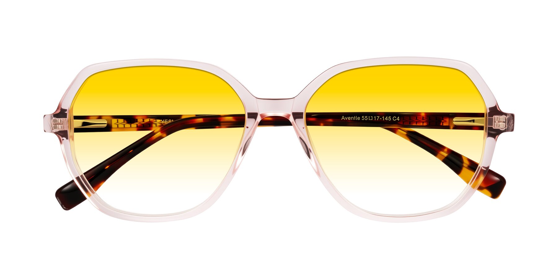 Folded Front of Avenite in Pink/Tortoise with Yellow Gradient Lenses