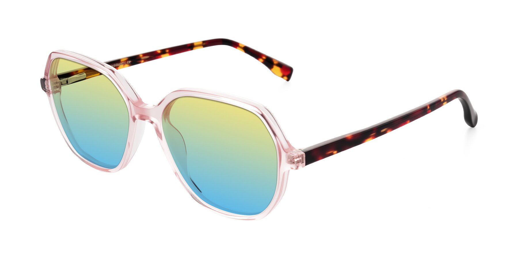 Angle of Avenite in Pink/Tortoise with Yellow / Blue Gradient Lenses