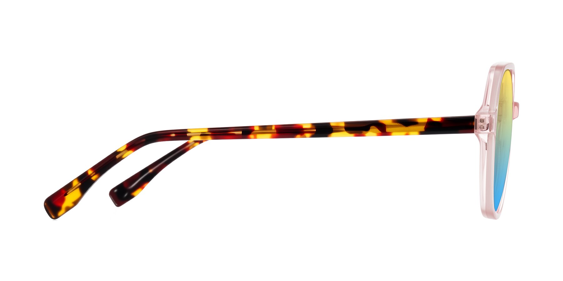 Side of Avenite in Pink/Tortoise with Yellow / Blue Gradient Lenses